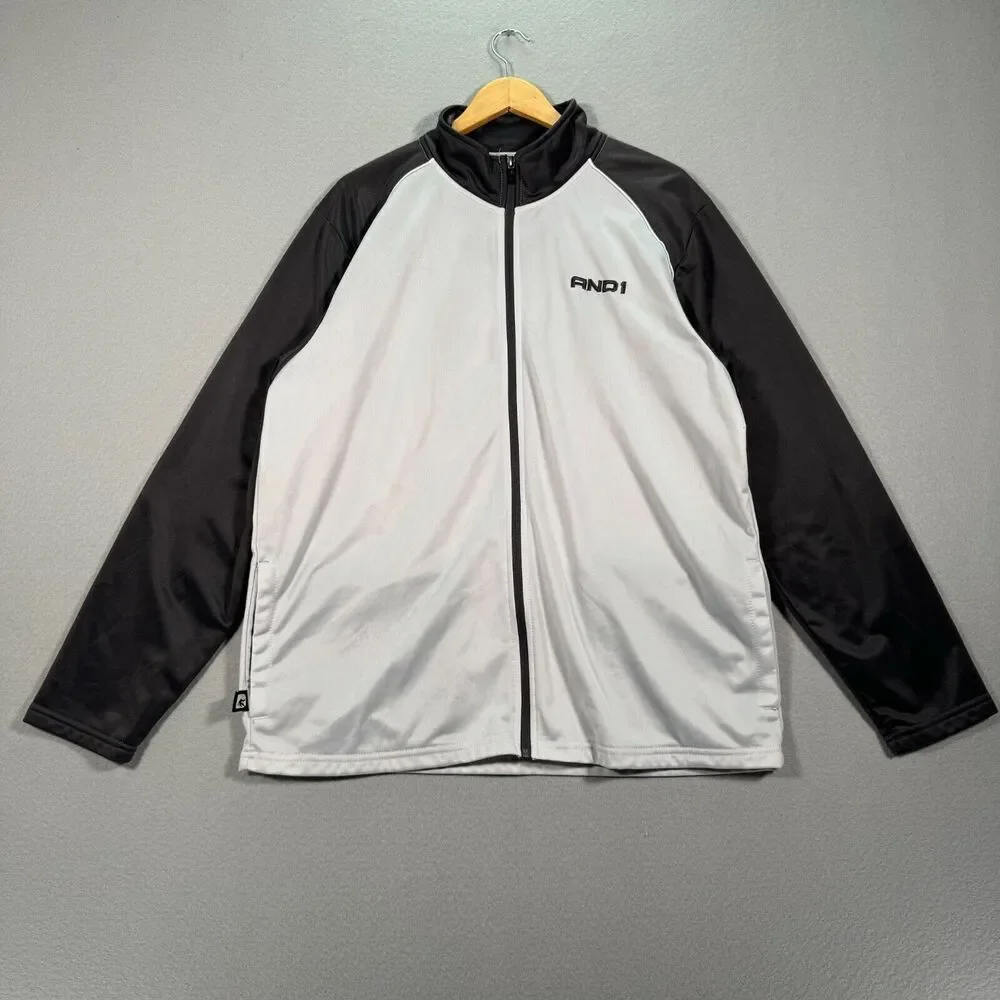 And1 Track Jacket Mens Extra Large White Full Zip Sweatshirt Basketball Hoop Mix
